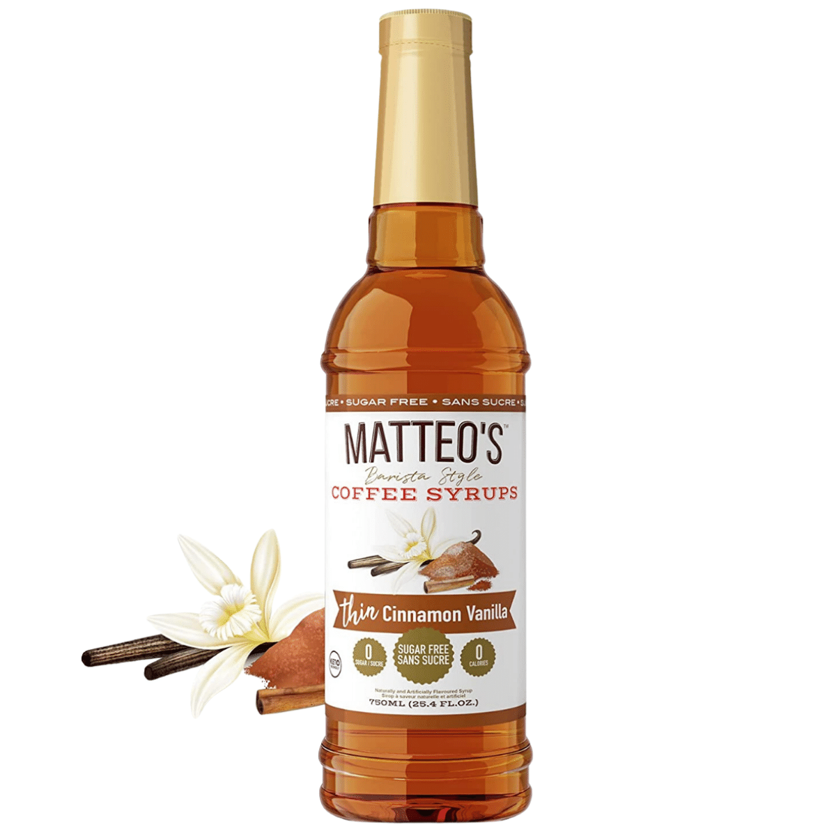 Matteo's Sugar-Free Barista Coffee Syrups Thin Cinnamon Vanilla, 750mL