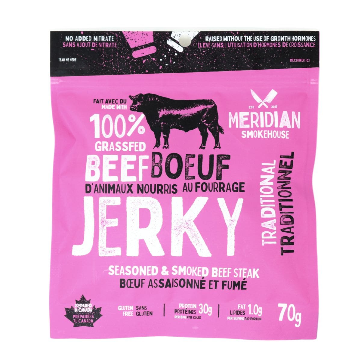 Meridian Smokehouse Grass-Fed Beef Jerky Traditional, 70g
