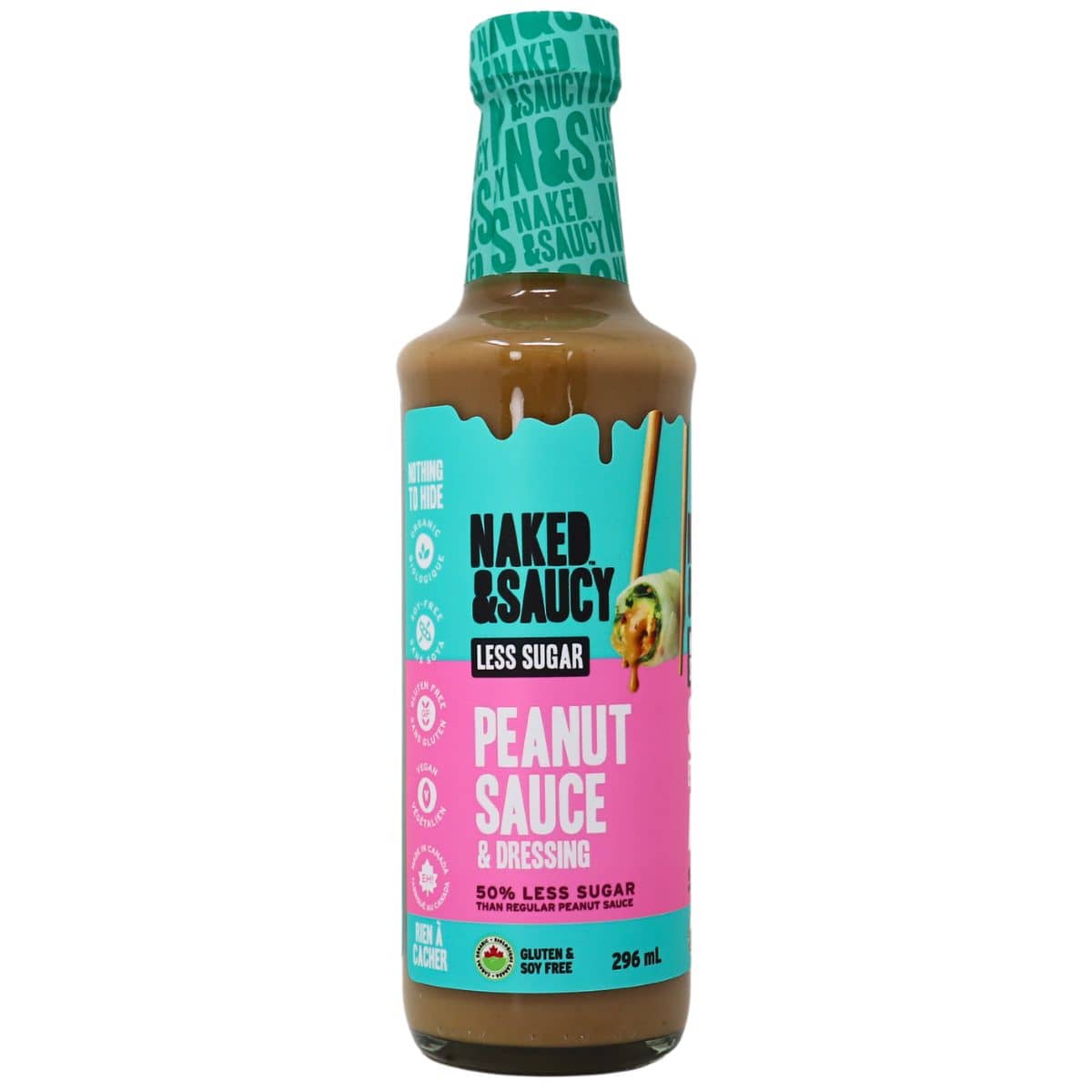 Naked &amp; Saucy Organic Peanut Sauce Less Sugar, 296ml