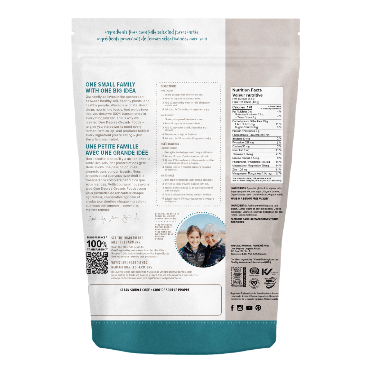 One Degree Organic Foods Gluten-Free Instant Oatmeal Quinoa Hemp, 510g 2