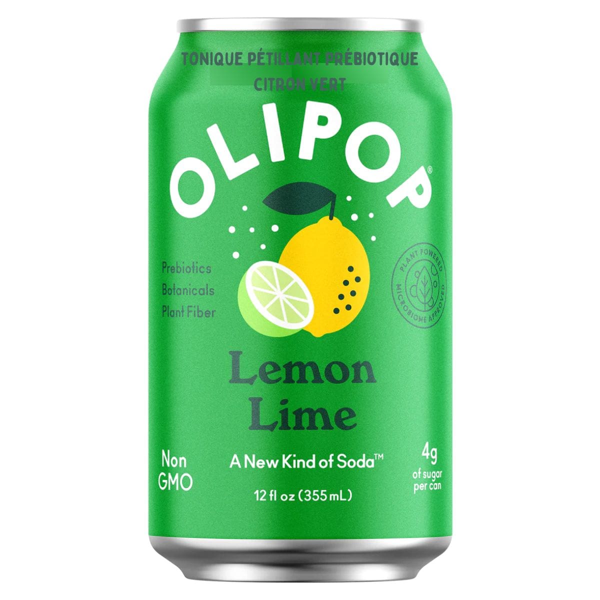 OLIPOP Low Sugar Prebiotic Sparkling Tonic Lemon Lime, 355mL