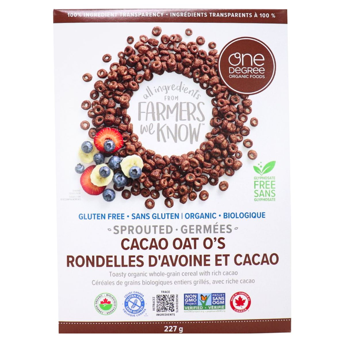 One Degree Organic Gluten-free Sprouted Cacao Oat O’s, 227g