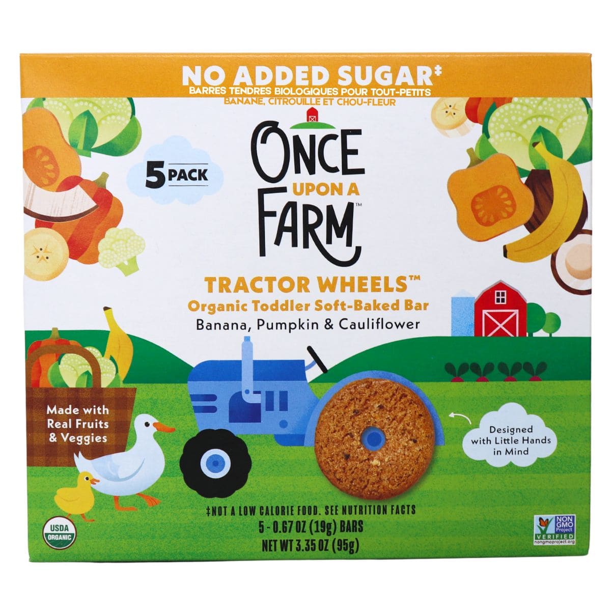 Once Upon a Farm Tractor Wheels Organic Toddler Soft-Baked Bars Banana, Pumpkin &amp; Cauliflower, 5 Bars