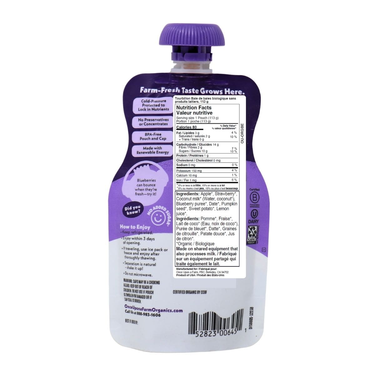 Once Upon a Farm Organic & Dairy-Free Smoothie Berry Berry, 113 g