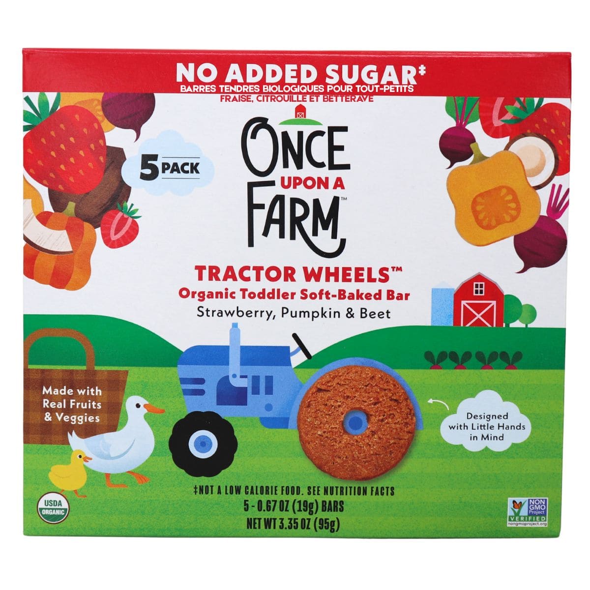 Once Upon a Farm Tractor Wheels Organic Toddler Soft-Baked Bars Strawberry, Pumpkin &amp; Beet, 5 Bars