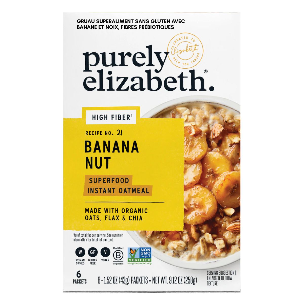 Purely Elizabeth Gluten-Free Superfood Oatmeal With Prebiotic Fiber Banana Nut, 6 Packets