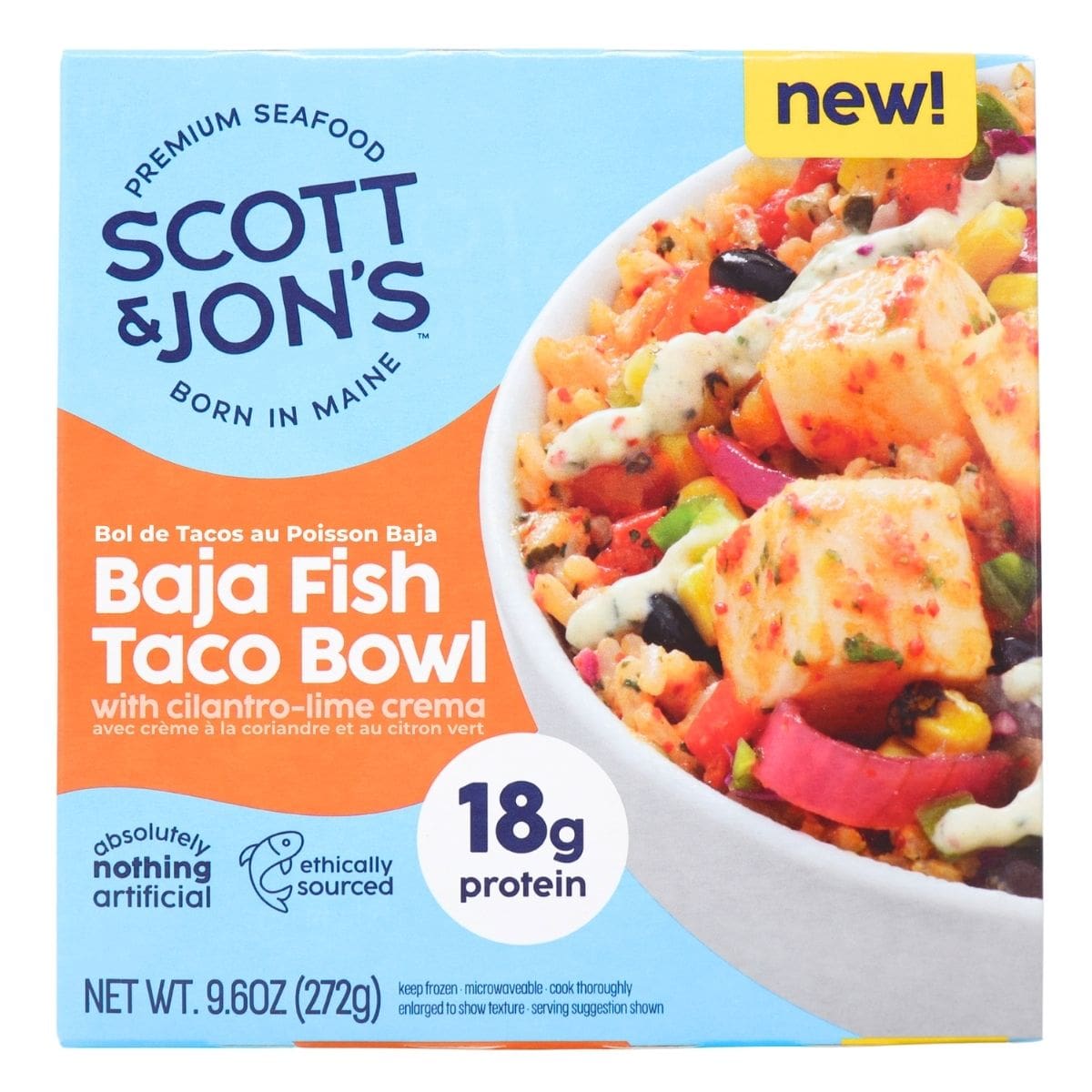Scott &amp; Jon’s Baja Fish Taco Bowl WIth Cilantro-Lime Crema, 272 g