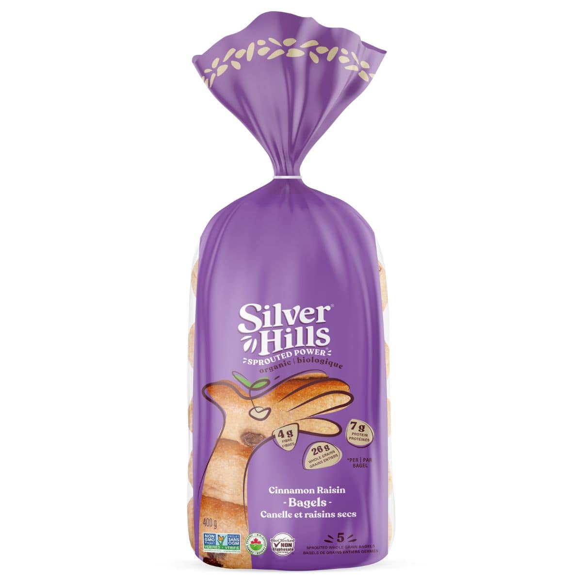 Silver Hills Organic Sprouted Whole Grain Bagel Cinnamon Raisin, 5 Bagels