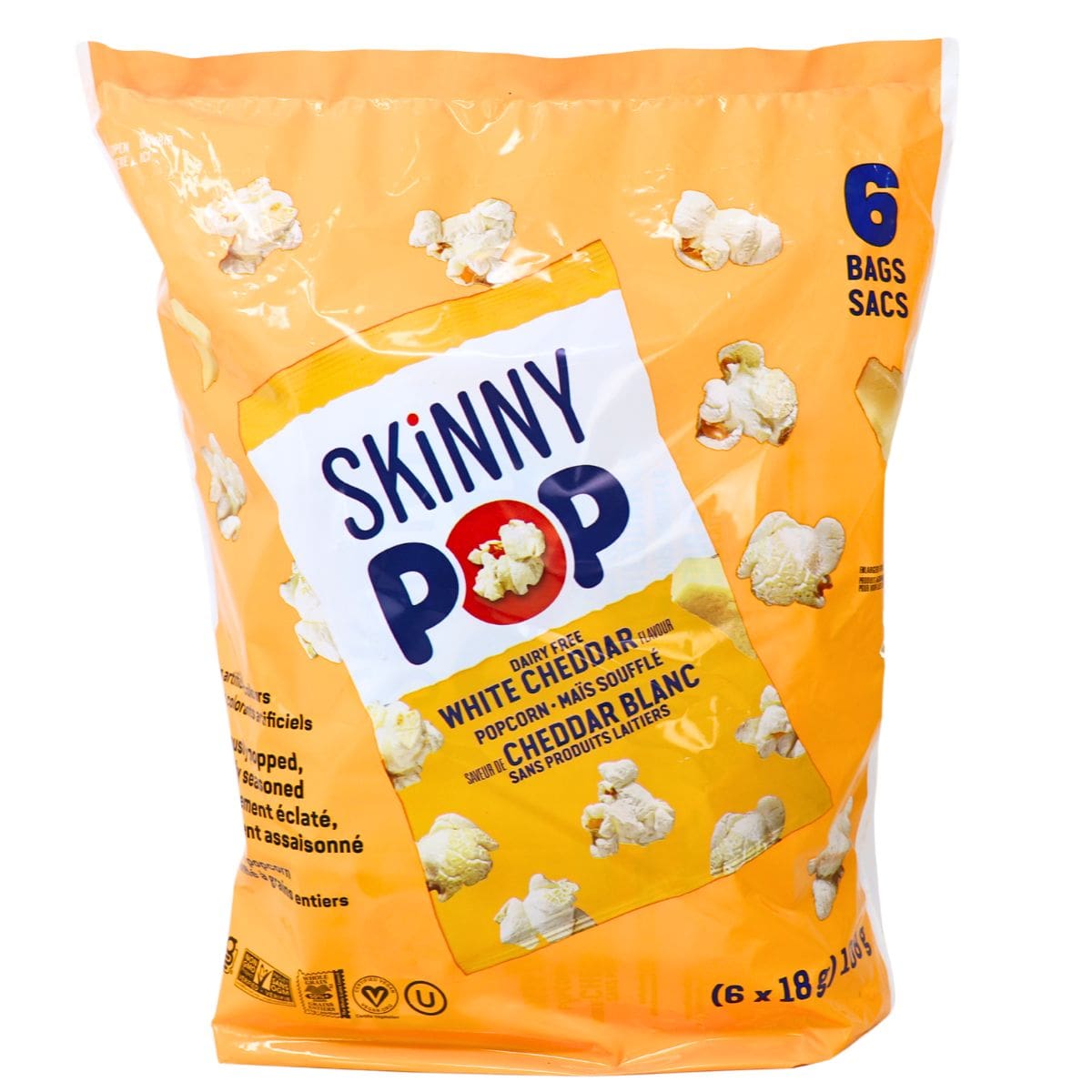 SKINNYPOP SkinnyPack Gluten-Free Popped Popcorn White Cheddar, 6 Pack