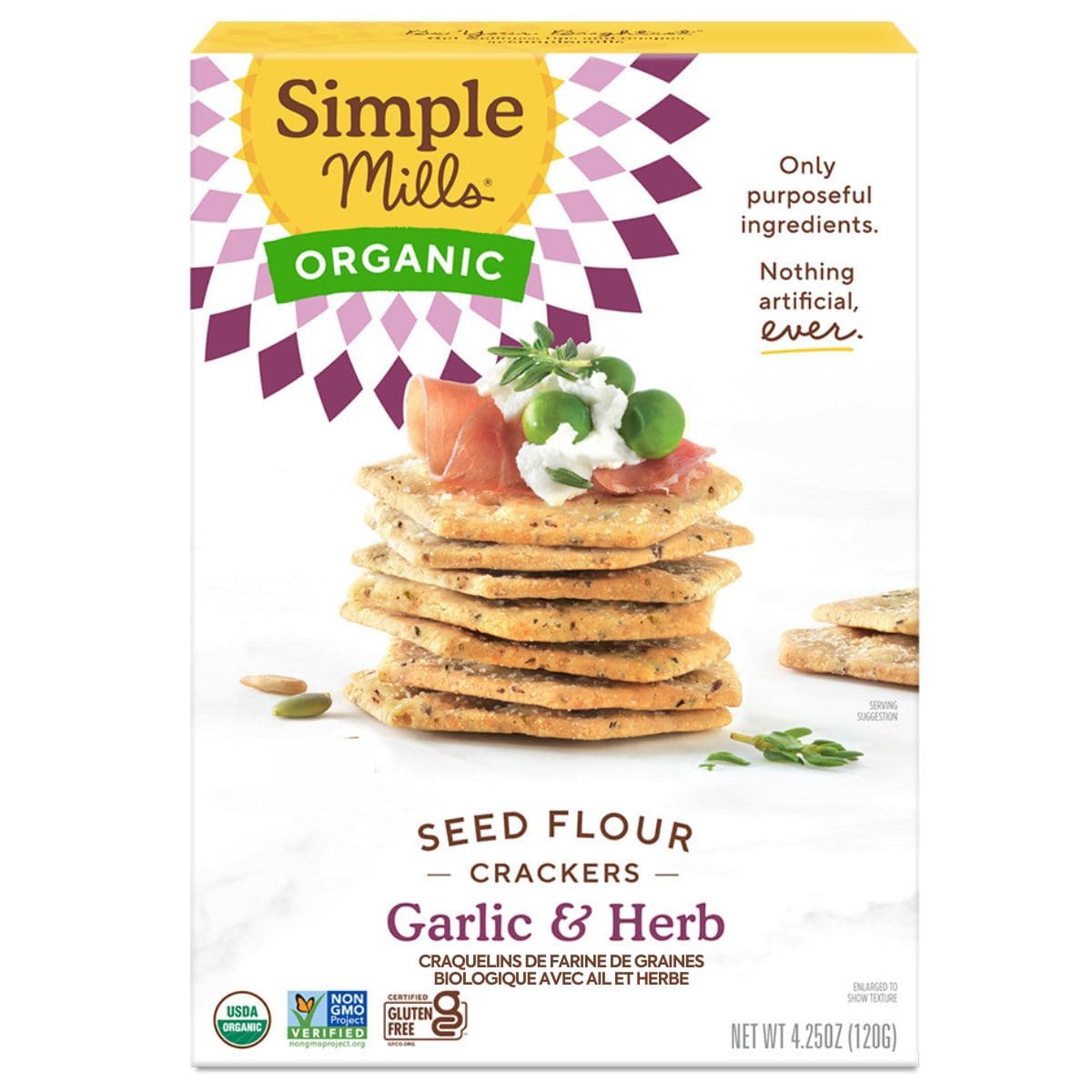 Simple Mills Organic Seed Flour Crackers Garlic &amp; Herb, 120g