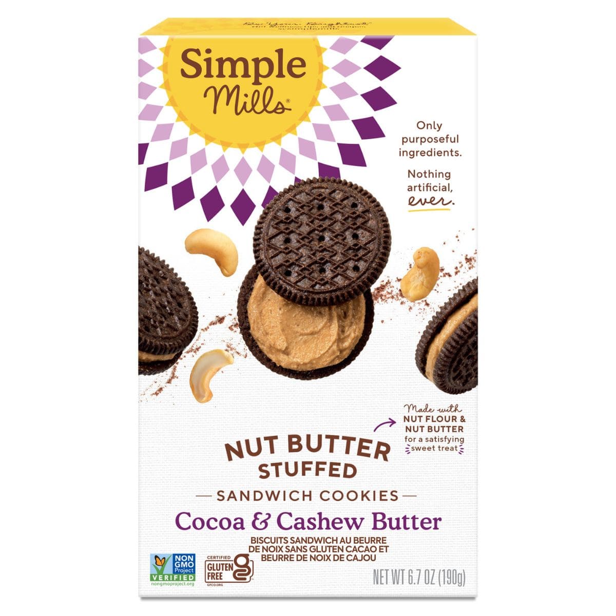 Simple Mills Gluten-Free Nut Butter Sandwich Cookies Cocoa &amp; Cashew Butter, 190g
