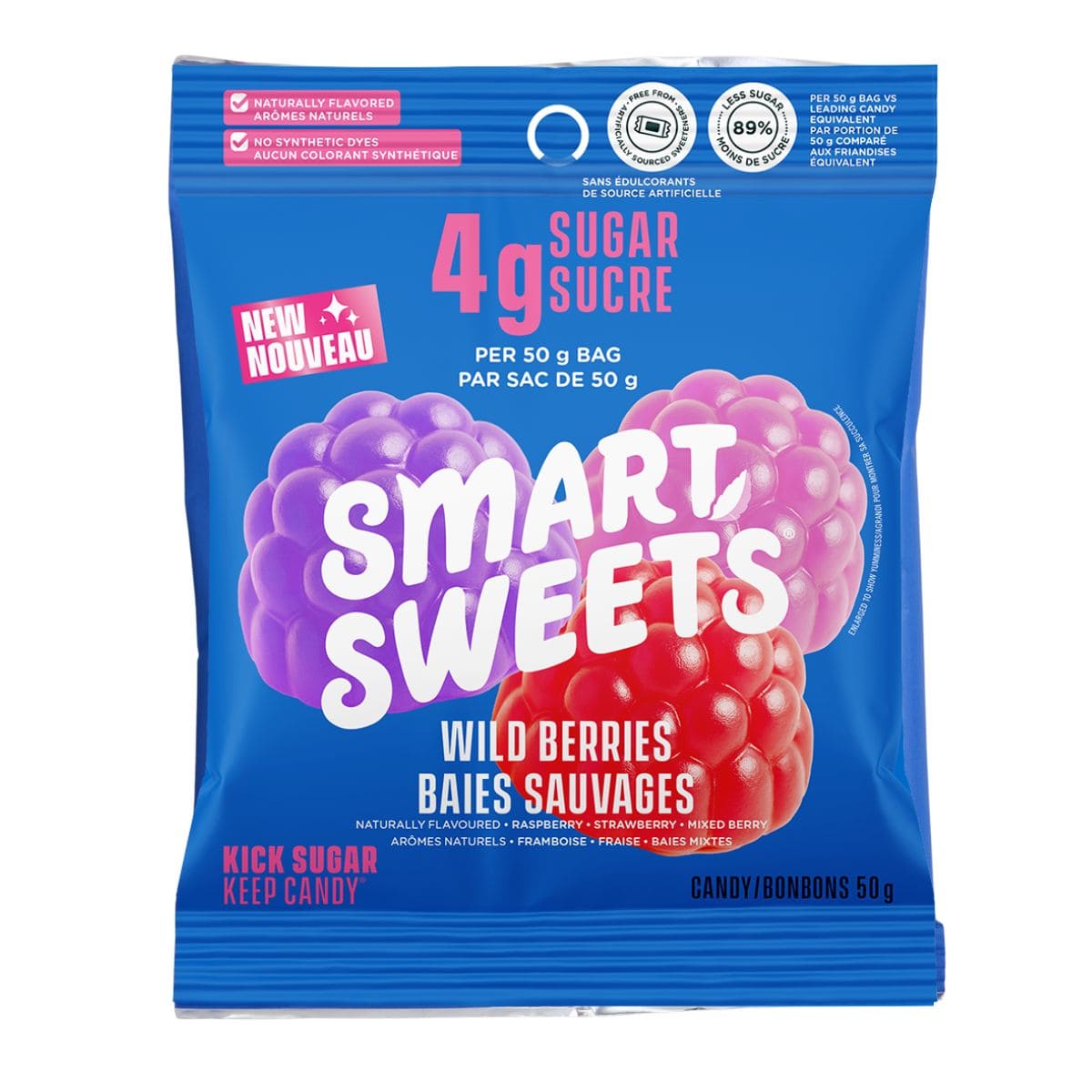SmartSweets Low Sugar Gummies Wild Berries Candy, 50 g