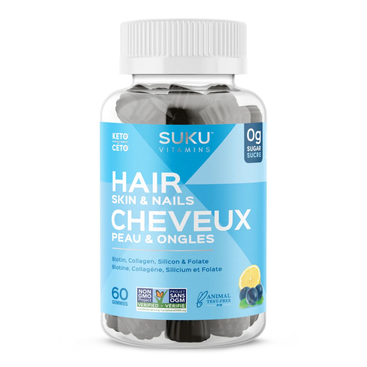 SUKU Vitamins Sugar-Free Gummies Luscious Hair with Biotin, Collagen, Silicon &amp; Folate, 60 Gummies