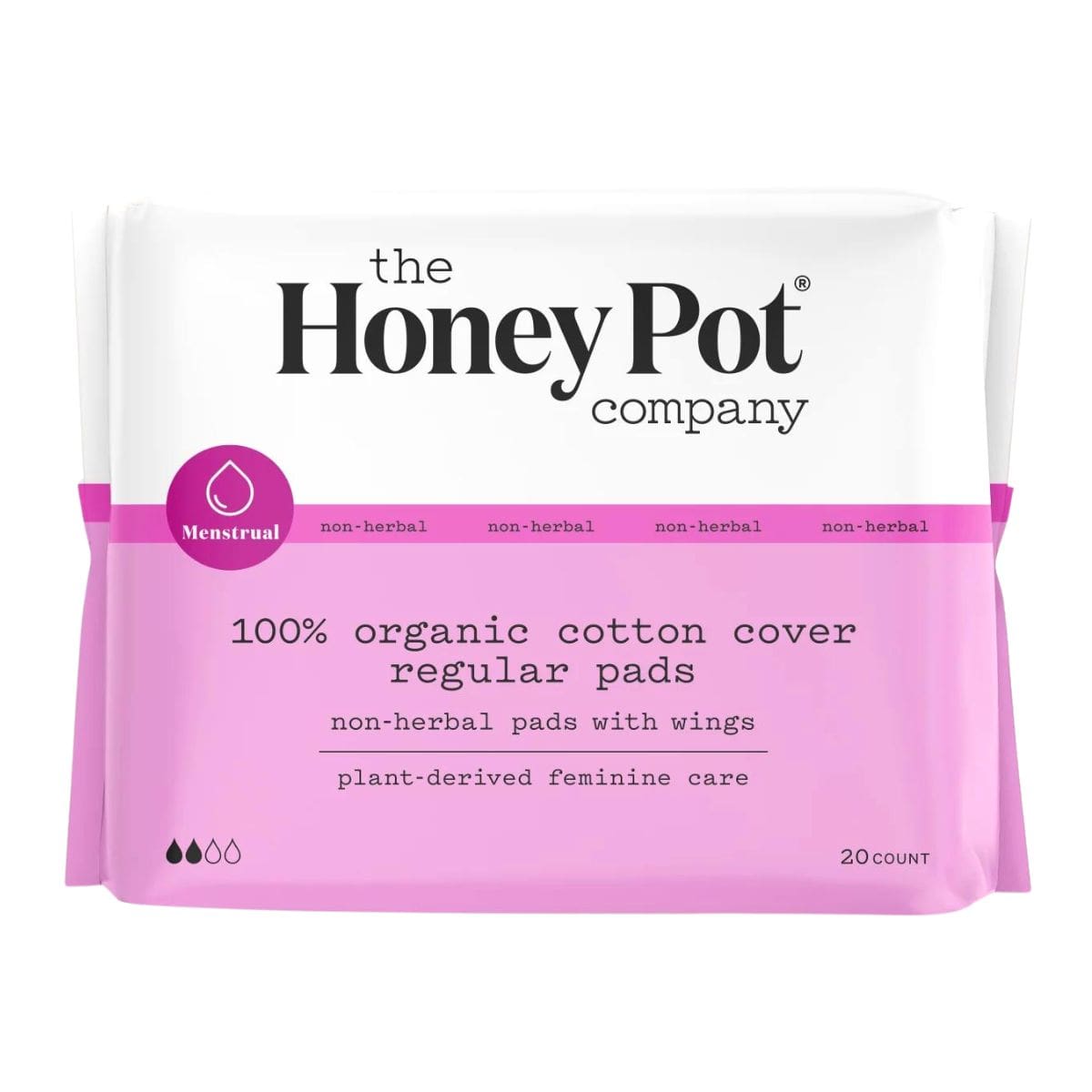 The Honey Pot Non-Herbal Organic Cotton Pads With Wings Regular, 20 Count