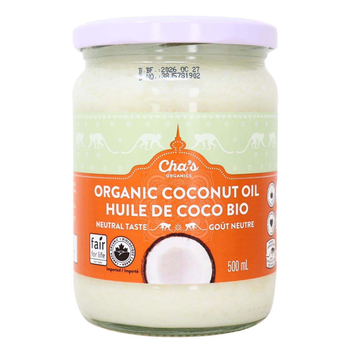 Cha’s Organics Deodorized Coconut Oil, 500 mL