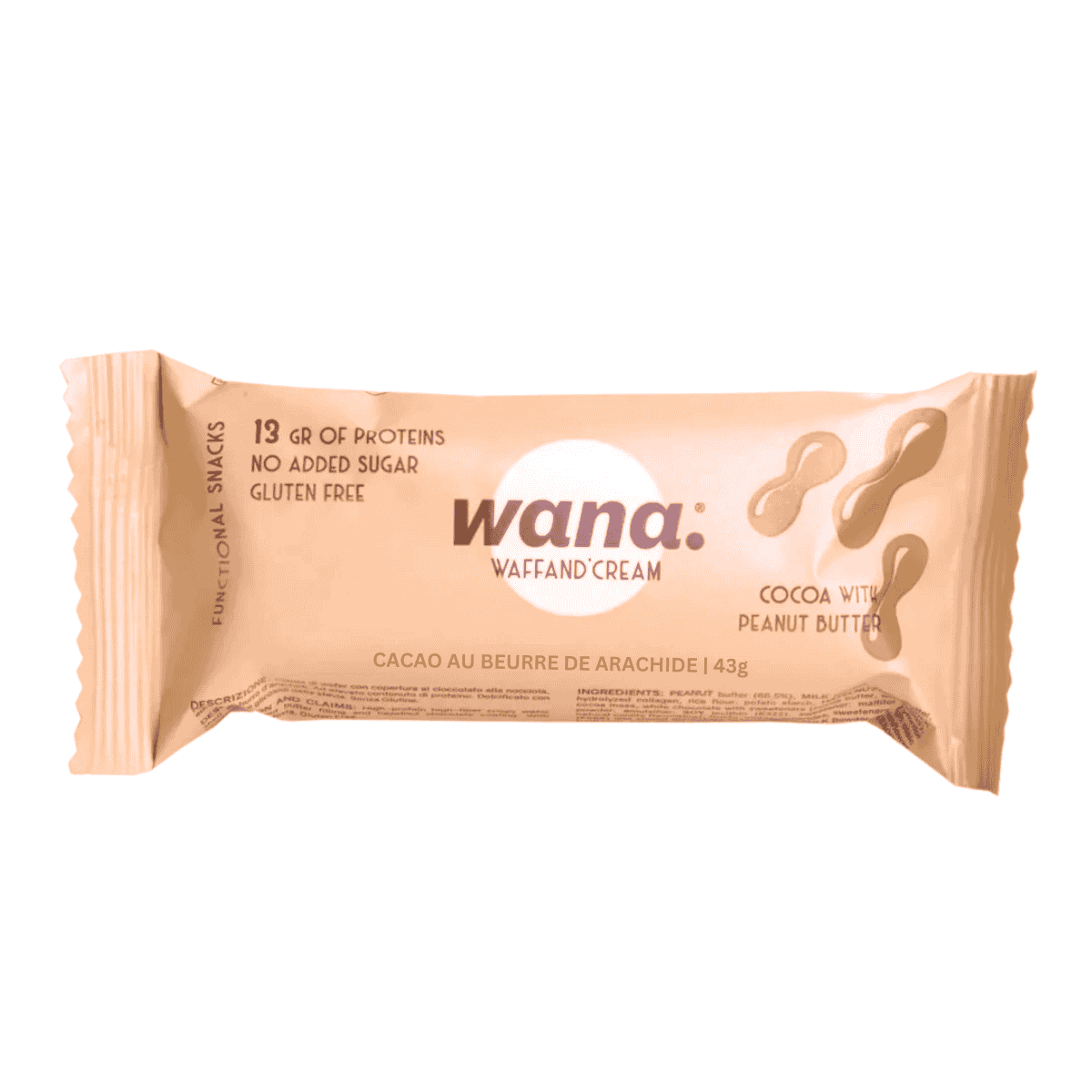 Wana Gluten-Free Protein Wafer Bar Cocoa With Peanut Butter, 43g