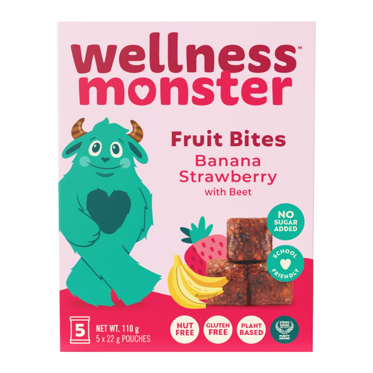 Wellness Monster Fruit Bites Banana Strawberry With Beet, 5 Pouches