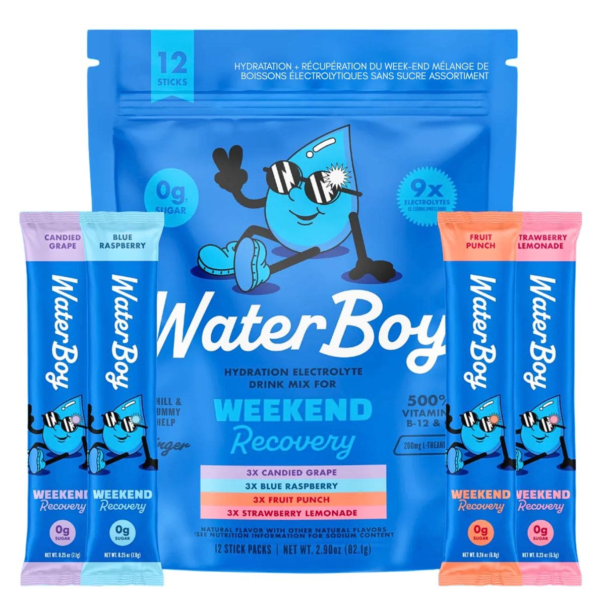 Waterboy Hydration + Weekend Recovery Sugar-Free Electrolyte Drink Mix Variety Pack, 12 Pack