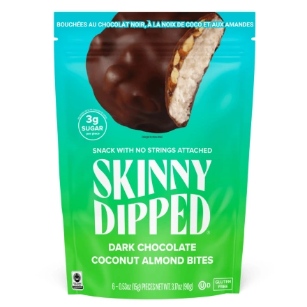 Skinny Dipped Dark Chocolate Coconut Almond Bites Front 