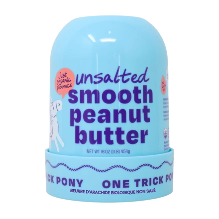 One Trick Pony Organic Unsalted Peanut Butter, 454g Front