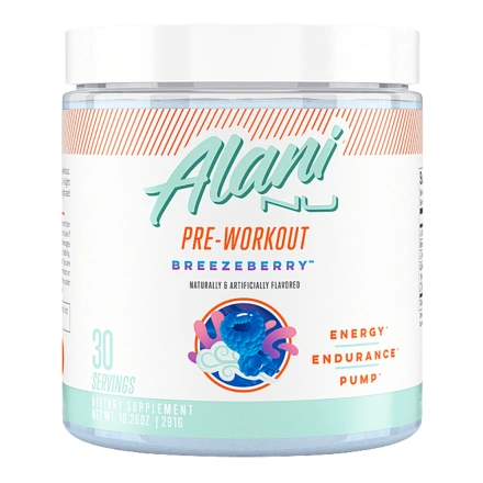 Front of Alani Nu Pre-Workout Breezeberry, 30 Servings