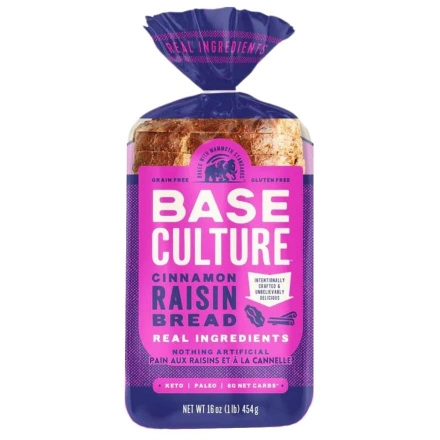 Front of Base Culture Gluten-Free Keto Bread Cinnamon Raisin