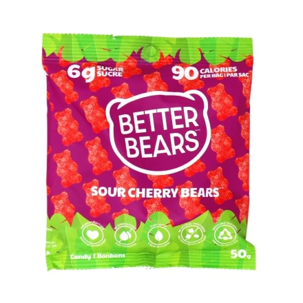 Front of Better Bears Low Sugar Vegan Gummy Bears Sour Cherry