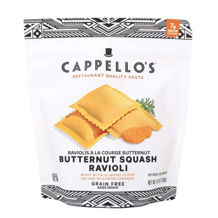 Front of Cappello's Gluten-Free Almond Flour Ravioli Butternut Squash - Gluten Free Ravioli Canada - Almond Flour Pasta - Gluten-Free Pasta