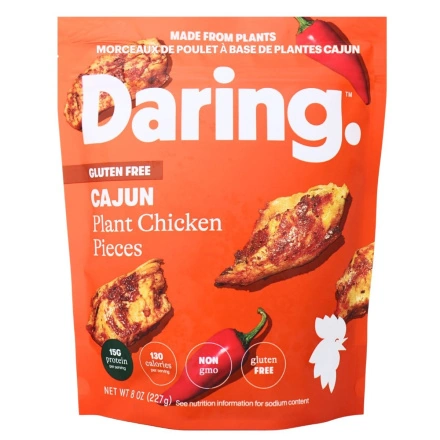 Front of Daring Plant-Based Chicken Pieces Cajun - Vegan Chicken Strips - Vegan Chicken Substitutes - Vegan Chicken Nuggets - Mock Chicken