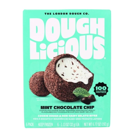Front of Doughlicious Cookie Dough & Non-Dairy Gelato Bites Mint Chocolate Chip - Non-Dairy Cookie Dough Bites - Gelato Cookie Dough Bites