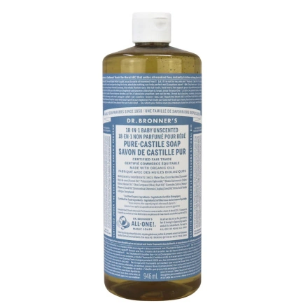 Dr. Bronner's Baby Unscented Organic Pure Castile Liquid Soap, 946ml