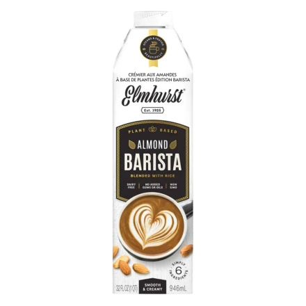 Front of Elmhurst Plant Based Almond Creamer Barista Edition - Elmhurst milked almonds - Dairy free nut milk - Best Almond Milk