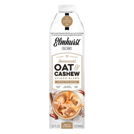 Front of Elmhurst Limited Edition Plant-Based Oat & Cashew Milk Apple Pie Spice - Best Plant Based Milk - Apple Milk - Apple Pie Creamer