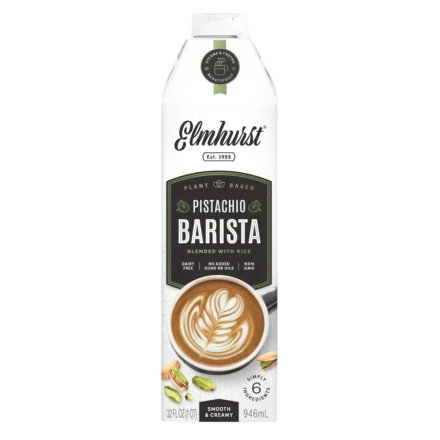 Front of Elmhurst Plant Based Pistachio Creamer Barista Edition - Coffee Creamer - Vegan Coffee Creamer - Gluten Free Coffee Creamer
