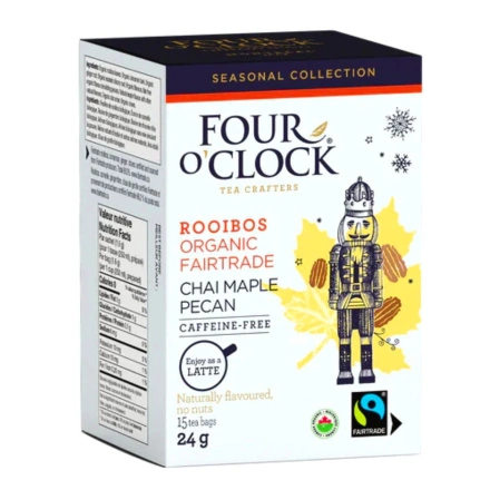 Front of Four O'Clock Organic Holiday Tea Chai Maple Pecan Tea - Holiday Tea - Christmas Teas - Winter Tea