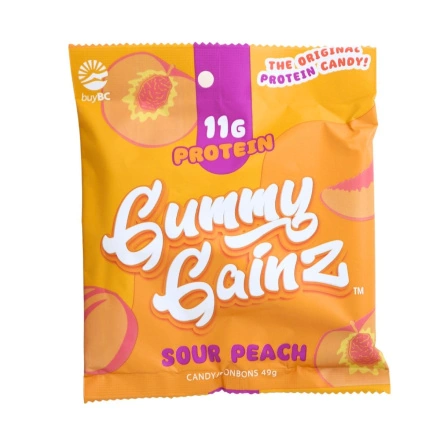 Gummy Gainz Protein Gummy Candy Sour Peach Canada Front