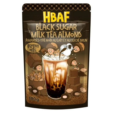 Front of HBAF Almonds Black Sugar Milk Tea