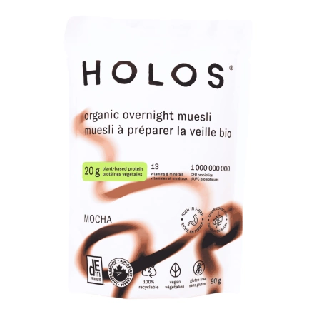 Holos Organic Overnight Muesli Mocha, 90g - Vegan High Protein Overnight Oats Canada
