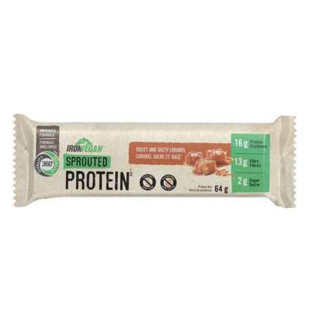Front of Iron Vegan Sprouted Protein Bar Sweet and Salty Caramel