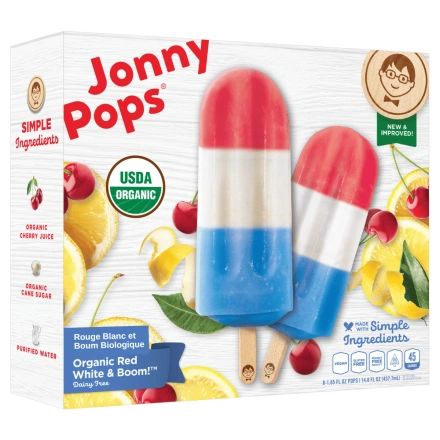 JonnyPops Organic Popsicles Red White Boom Front