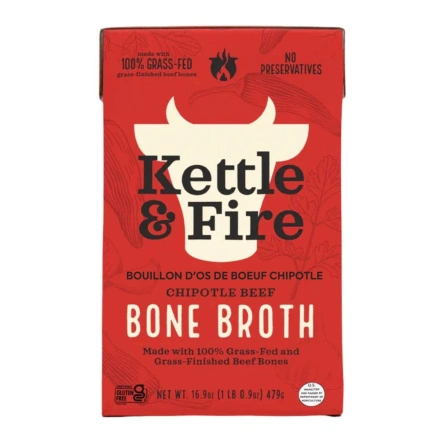 Front of Kettle & Fire Beef Bone Broth Chipotle, 480ml