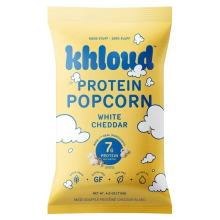 Front of Khloud Protein Popcorn White Cheddar - Khloud Popcorn In Canada - Khloe Kardashian Popcorn In Canada