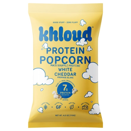 Front of Khloud Protein Popcorn White Cheddar - Khloud Popcorn In Canada - Khloe Kardashian Popcorn In Canada