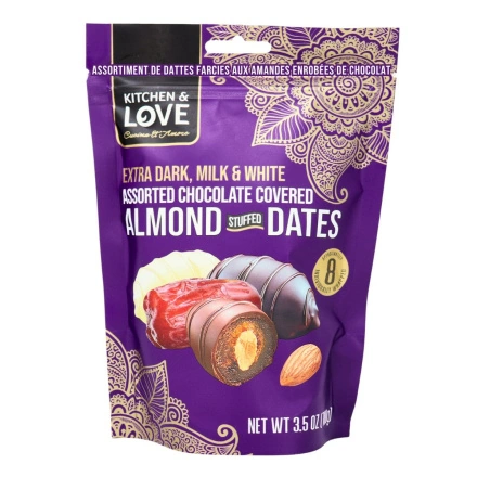 Front of Kitchen & Love Chocolate Covered Dates Stuffed Dates Assorted