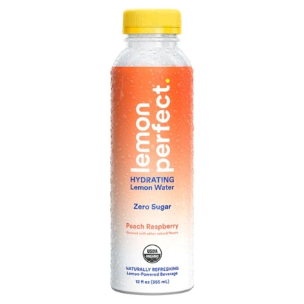Front of Lemon Perfect Zero Sugar Hydrating Lemon Water Peach Raspberry