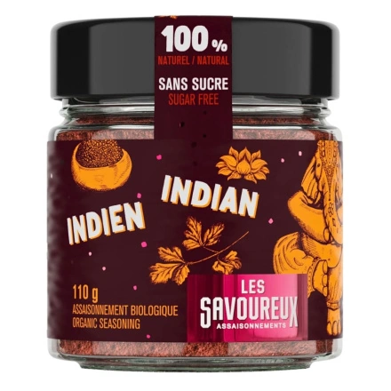 Front of Les Savuoreux Sugar-Free Seasoning Indian - Natural Spices Canada - Natural Seasonings - Indian Spice Mix Canada
