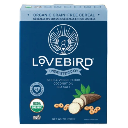 Front of Lovebird Cereal Gluten Free Cereal Grain Free Cereal Unsweetened 