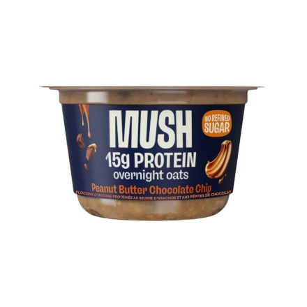 Front of MUSH Protein Overnight Oats Peanut Butter Chocolate Chips - MUSH Oats - Protein Overnight Oats - Peanut Butter Chocolate Overnight Oats