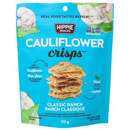 Front of Hippie Snacks Cauliflower Crisps Classic Ranch, 70g