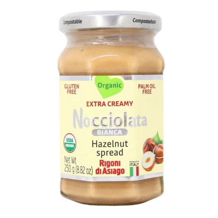 Front of Nocciolata Organic Hazlenut Spread Bianca White Hazelnut Spread